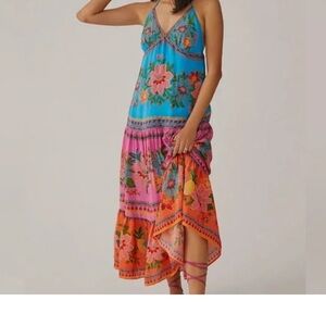 Farm for Anthropologie farm Rio tiered halter maxi dress Xs small vibrant floral